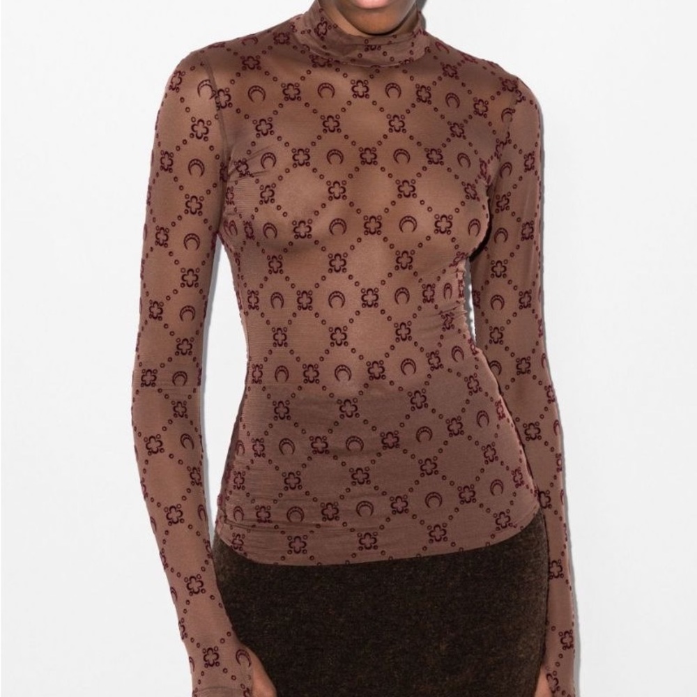 Marine Serre Mesh Moon Burgundy Long Sleeve Top